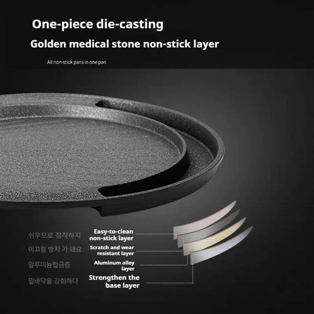 Korean Traditional Nonstick BBQ Grill Pan Korean BBQ Stovetop for Indoor/Outdoor Smokeless BBQ Cast Aluminum Grill Pan