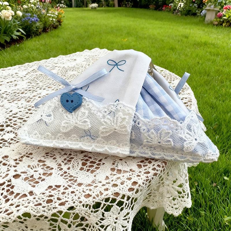 Women s High-End Blue Plaid Bow Lace Claw Hair Clip