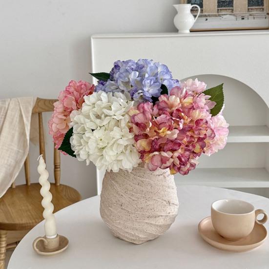 Large Hydrangea Artificial Flowers Full Bloom Faux Silk Hydrangeas with Stem for Home Wedding Party Decor Table