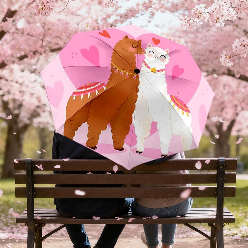 1pc Alpaca Love Automatic Folding Umbrella 8 Rib Iron Frame, Compact Portable Umbrella Suitable for Travel, Daily Use, Birthday, Women & Men Gift 006