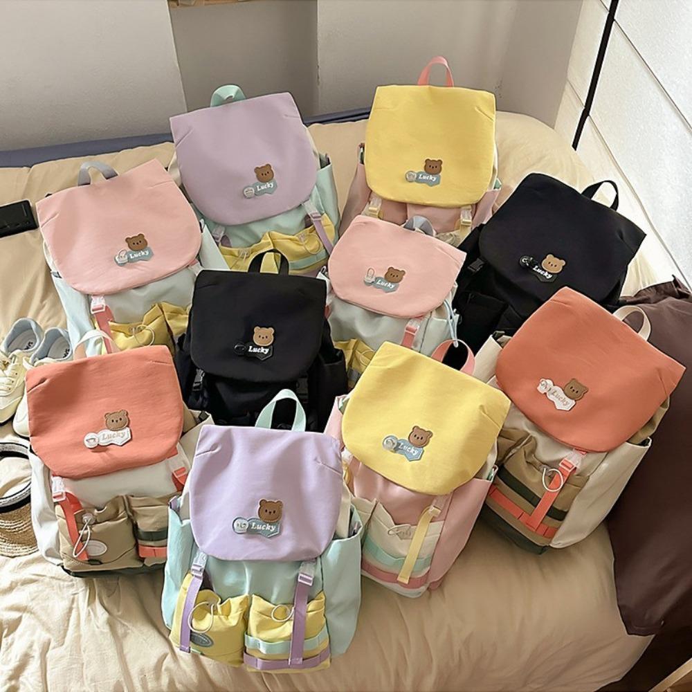 High-value large-capacity casual schoolbag, college-style fashion contrasting color backpack, light waterproof and burden-reducing schoolbag for women