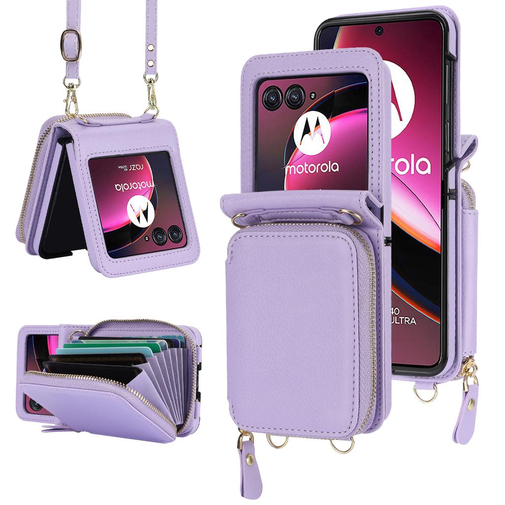 Crossbody Zipper Cards Solt Wallet Leather Case for Motorola Razr 50 Ultra Razr50 40 Long Lanyard Bag RFID Multifunctional Cover
