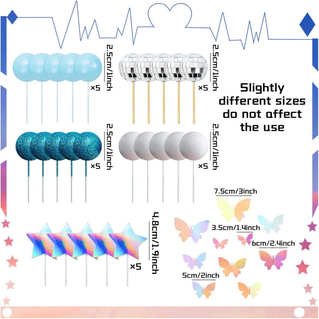 Disco Balls Cake Topper Blue Silver Balls Cake Topper Dancing Queen Party Favors for 70s Last Disco Bachelorette Anniversary