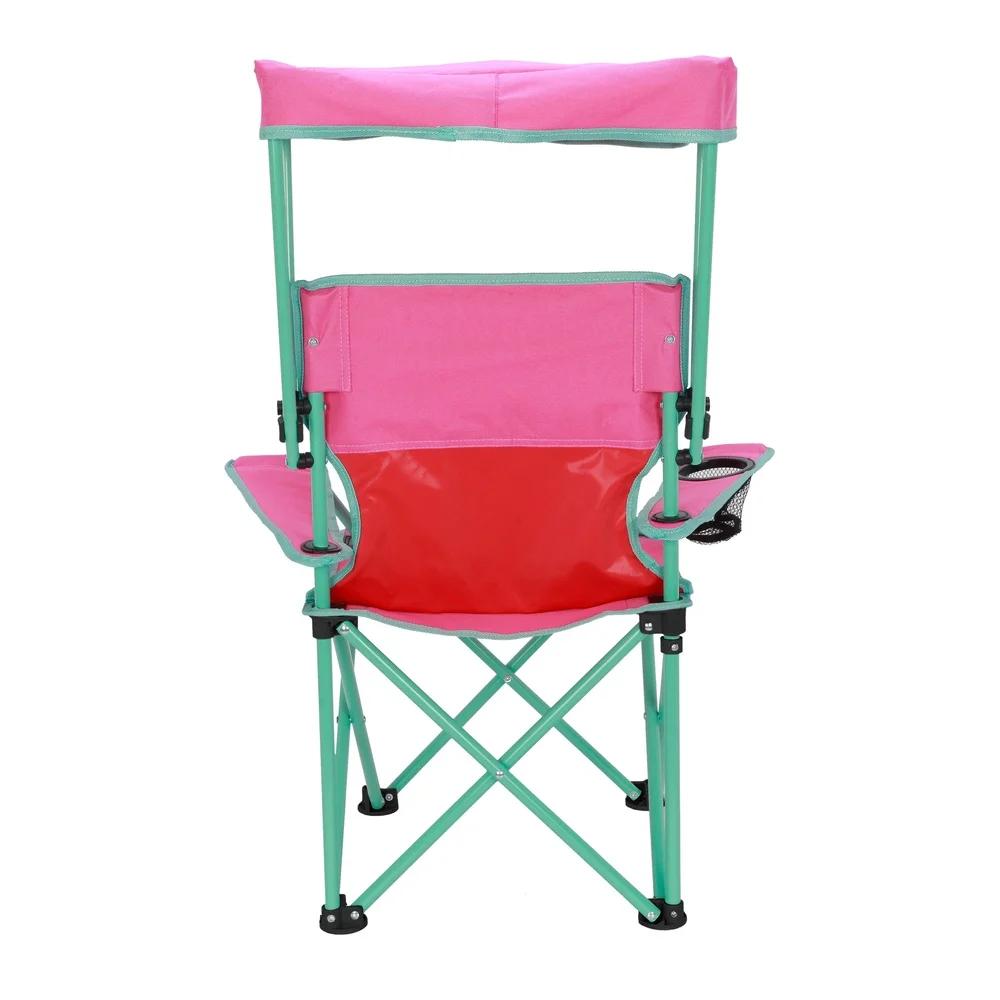 Kids Canopy Camp Chair Safety Lock Portable Outdoor Chair with Canopy Adjustable Sunshade Cup Holder Kids 125lb Capacity