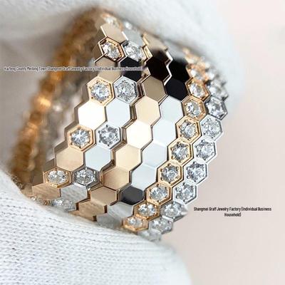 18k Rose Gold Honeycomb Diamond Ring: Elegant, Simple, Stackable, Fashionable