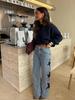 Women's New Fashion Casual Five-Point Star Loose Straight Jeans Pants 