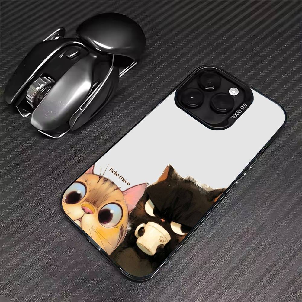Popular Coffee Cat Cartoon Phone Case For iPhone 17 16 15 14 13 12 11 Pro Max XS Max 7 8 Plus Shockproof Silicone Matte Cover