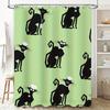 Black Cat Shower Curtain Waterproof Fabric, Non-slip Rubber Eyelet Ring, Green Background Decorative Bathroom Accessories Set Fo