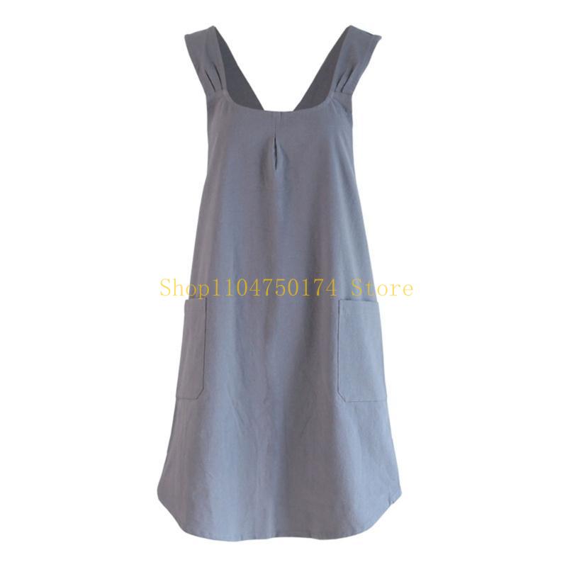 Cotton Linen Back Apron with Pocket for Various Tasks Everyday Use top sale
