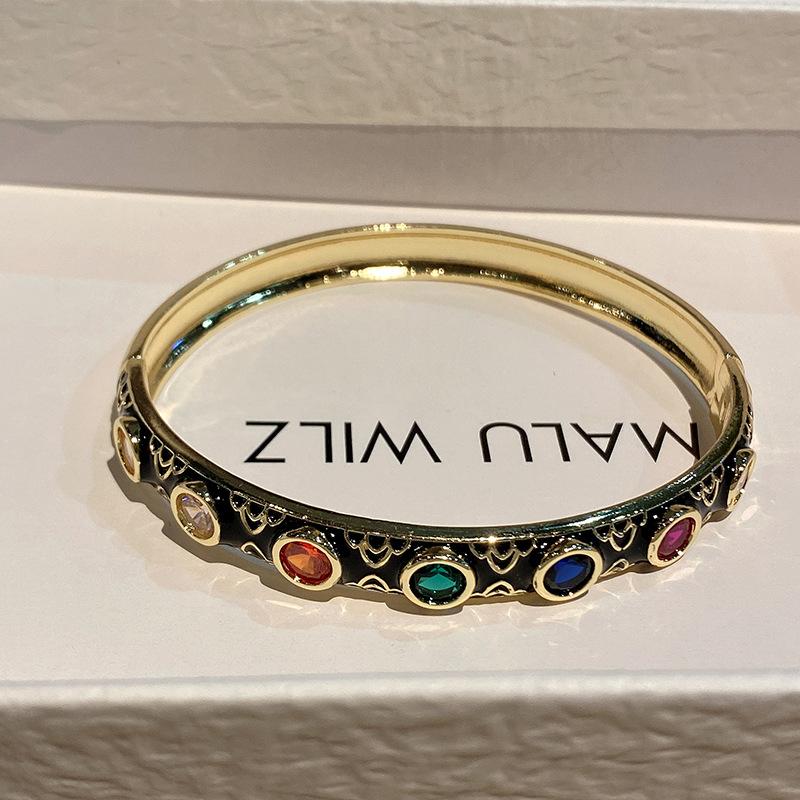 Inlaid Colorful Zirconium Oil Drop Bracelet for Women, Light Luxury, Long-lasting and Colorfast Hand Jewelry
