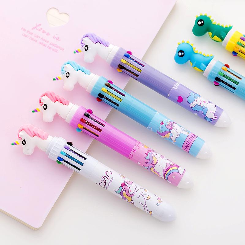 Korean Cartoon Dinosaur & Hippo 10-Color Multifunctional Ballpoint Pen for Students