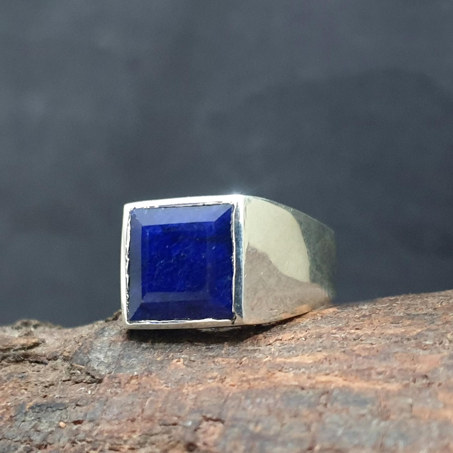 

Square Faceted Blue Sapphire 925 Sterling Silver Ring Jewelry, Natural Blue Sapphire Handmade Wedding Gift Ring 5