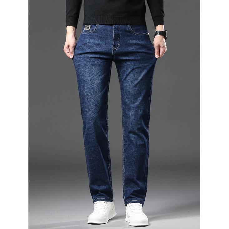 Spring And Autumn New High End Plush Jeans For Men Straight Tube Slim Fit Elastic Thick Casual Pants Autumn And Winter Men'S Pants