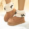 Fashion Soft Thick Bottom Snow Boots Women 2025 Winter Sweet Bowknot Knitted Leg Covers Warm Faux Fur Snow Boots Non Slip Winter Shoes