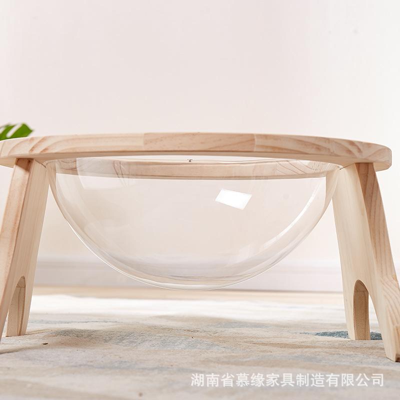Round Space Capsule Wooden Pet Bed Semi-Enclosed All-Season Cat Dog House Transparent Design