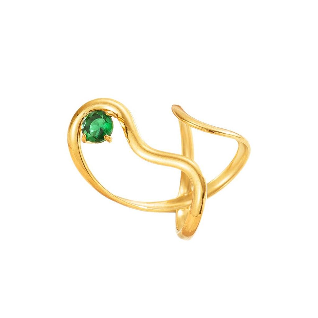 Elegant Geometric Stainless Steel Ring with Colored Zircon Inlay for Women