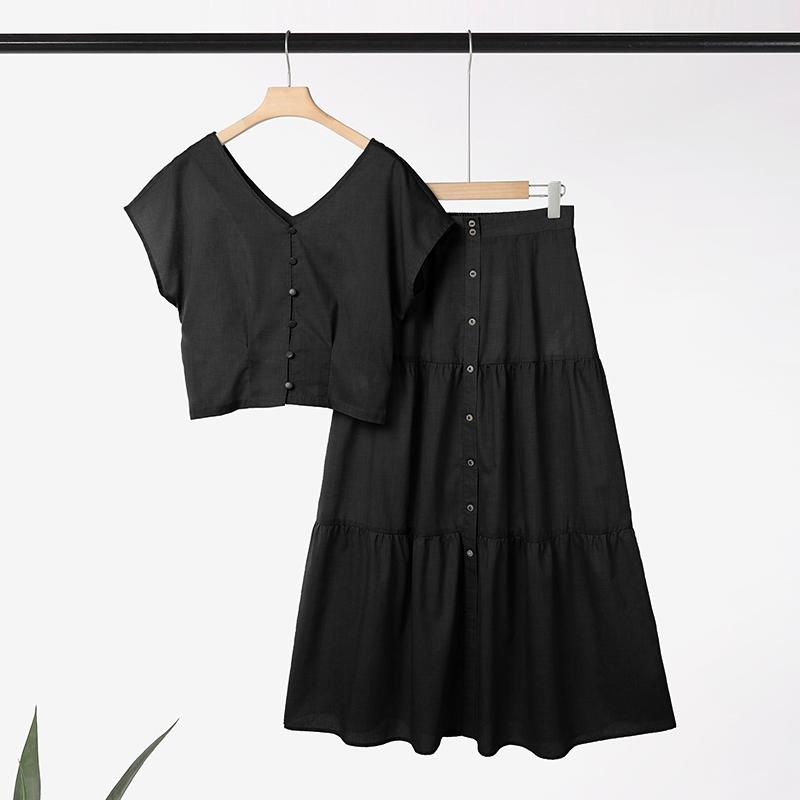 

ZANZEA Женская блузка без рукавов и длинные юбки Летние костюмы-двойки 5XL чёрный