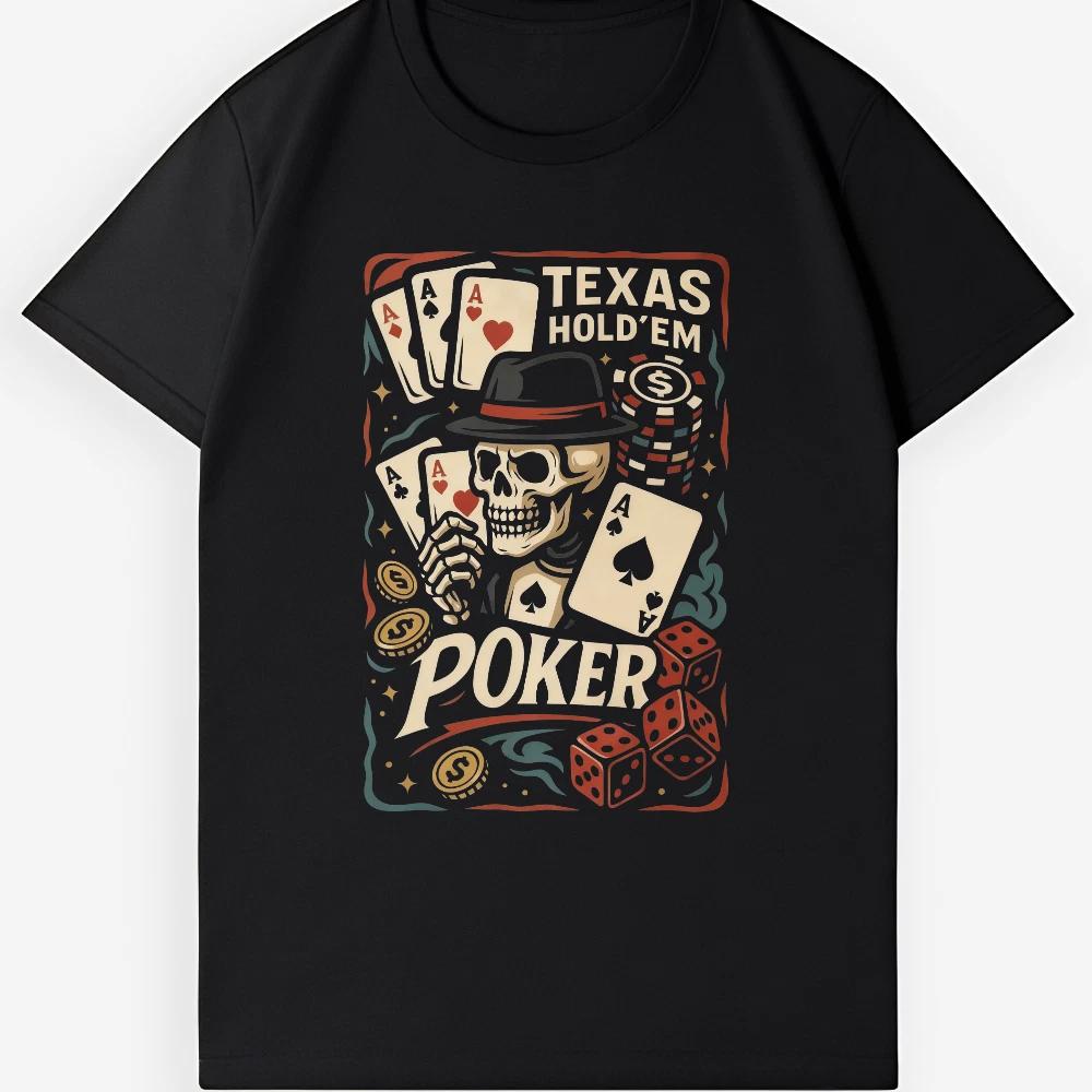Skull Card Player Graphic Tee | Retro Gambling Theme | Unisex Black & White XL