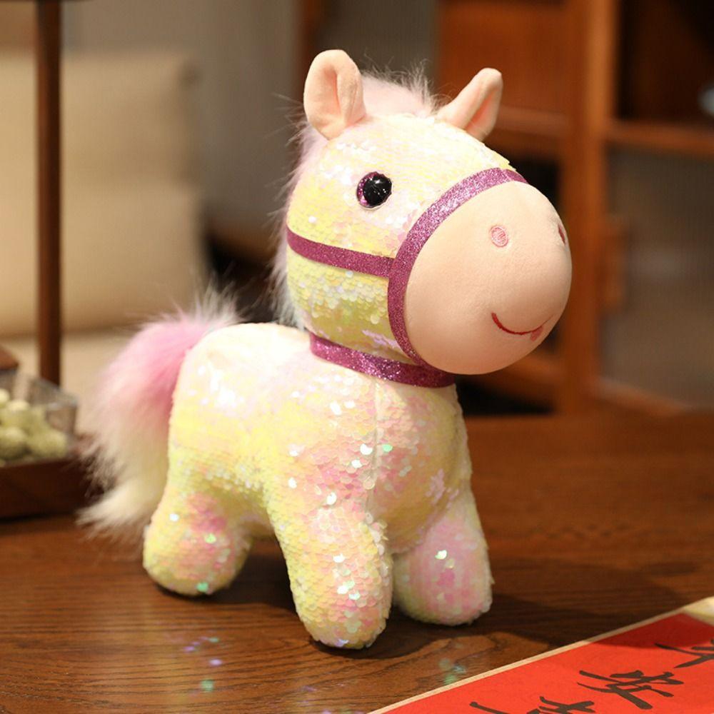 Colorful Sequined Horse Plush Doll Creative Cartoon Steed Doll Zodiac Pony Figurine  Festive Decor