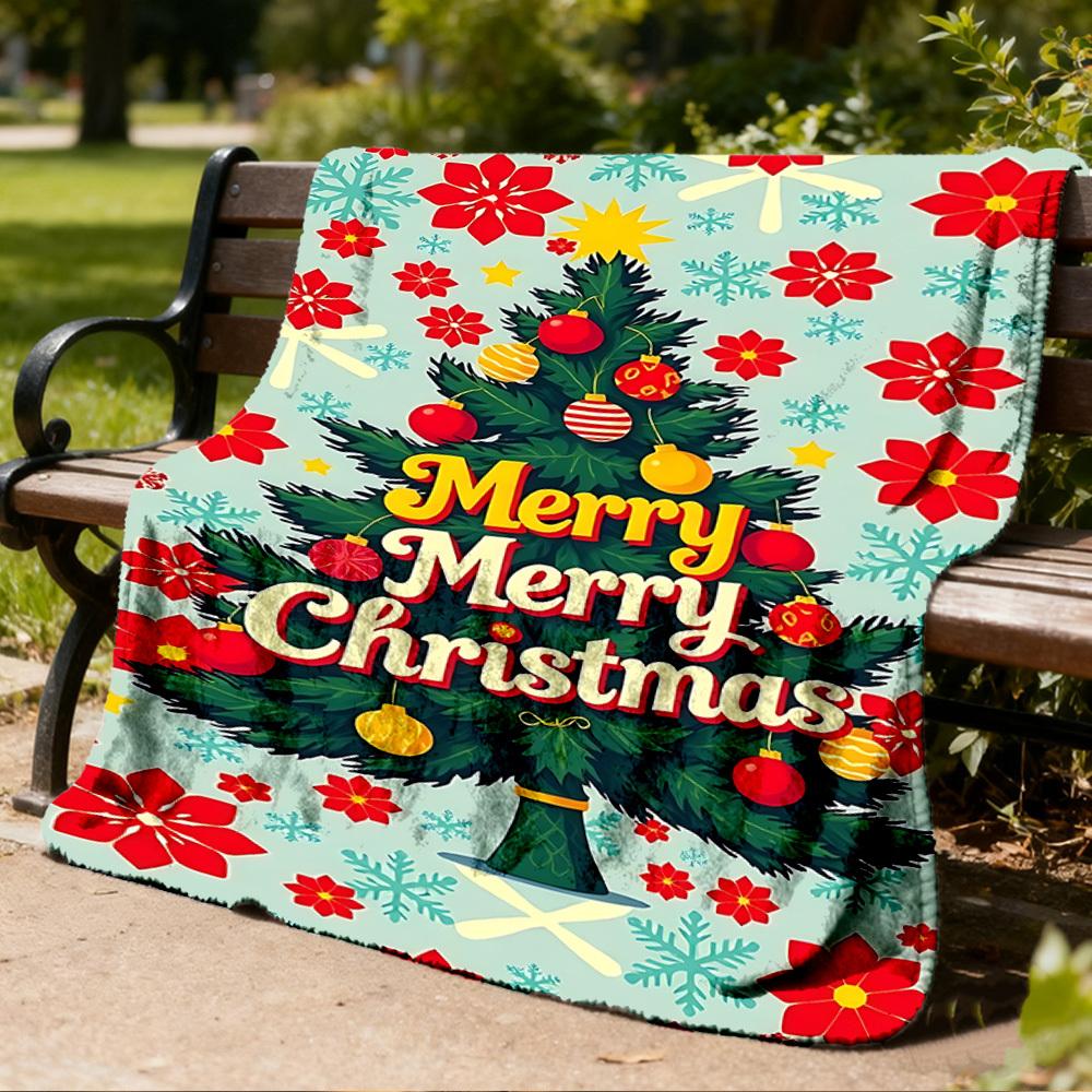 1pc Christmas Tree Decorations Outdoor Flannel Blanket , Machine Washable Perfect Gift for Birthday , Holiday Travel Accessory , Durable Material