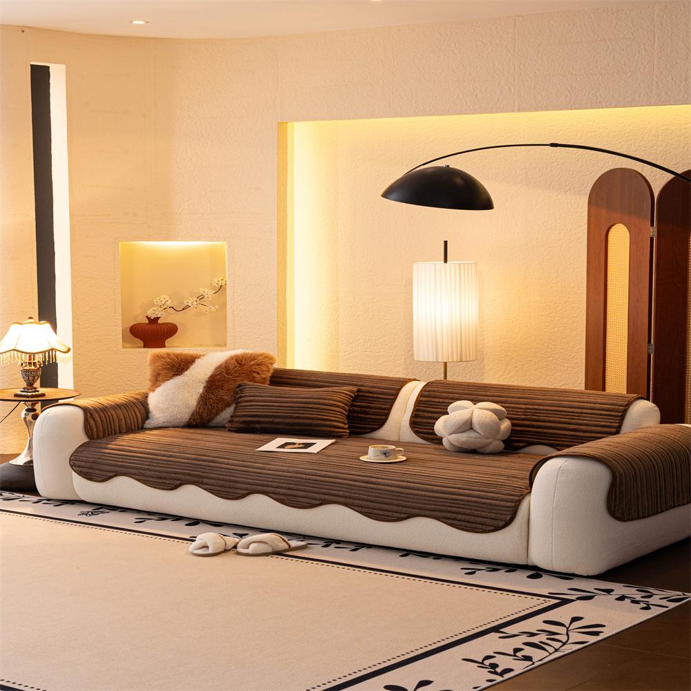 Cream Wind Thickened Flannel Sofa Cushion New Autumn And Winter Plush Fixed Non-Slip Sofa Cover Cloth