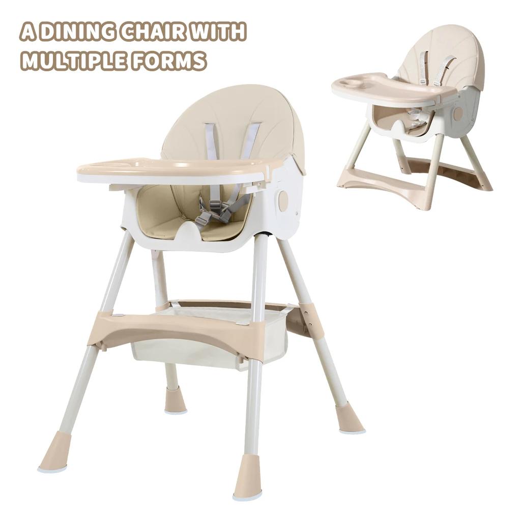 Foldable Baby High Chair, Feeding Chair, Table and Chair, Children's High Chair, Removable Double-layer Tray