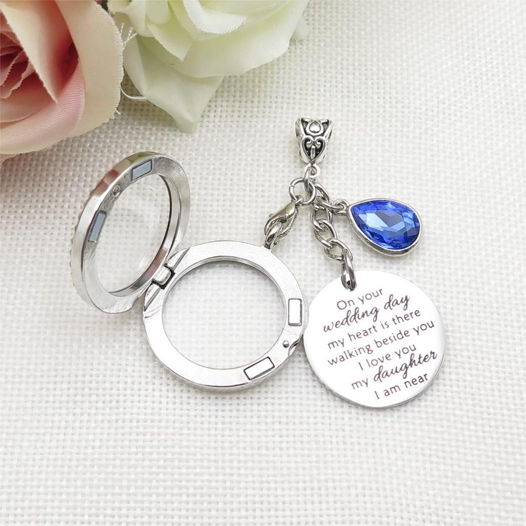 IDLAN Wedding Bouquet Locket Charm Rhinestone Photo Charm Memorial Bridal Bouquet Charm Memorial Photo Keepsake Something blue