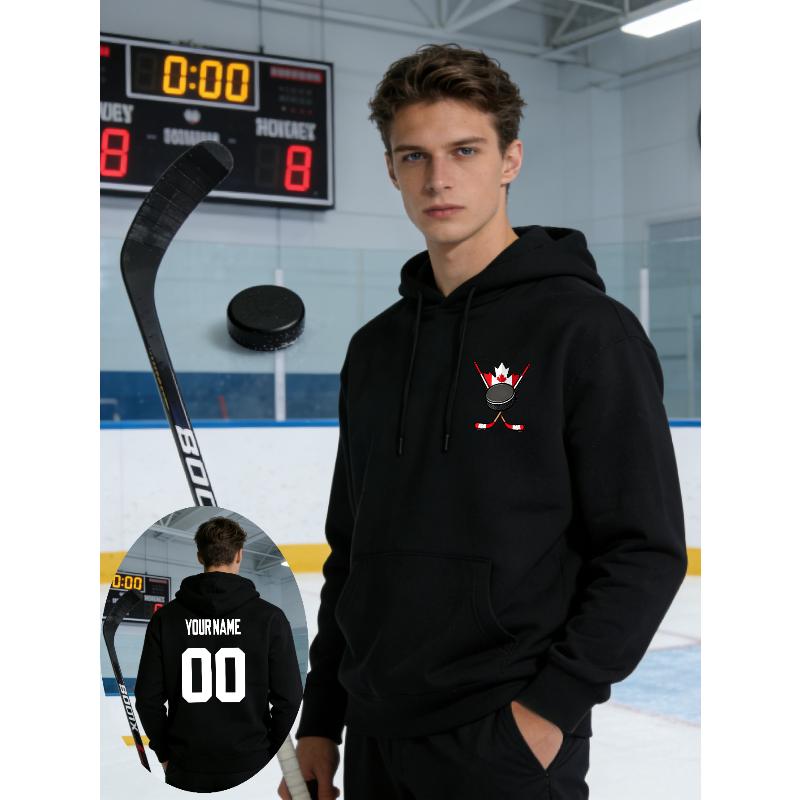

Men s Hooded Hockey Print Polyester Sweatshirt Moisture Wicking Breathable Gym Lounge Top L чорний