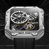 BONEST GATTI Original Skeleton Design Square Mechanical Watch Sapphire Crystal Luminous Rubber Strap Men's High-End Watches