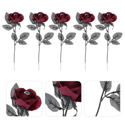 5Pcs Simulated Eyeball Rose Halloween Party Decorations Horror Themed Rose Props for Room Bar Store Festive Setup