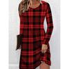 Red Two-Color Plaid Graphic Full Body Print Breathable Print Round Neck Long-Sleeved T-Shirt Dress