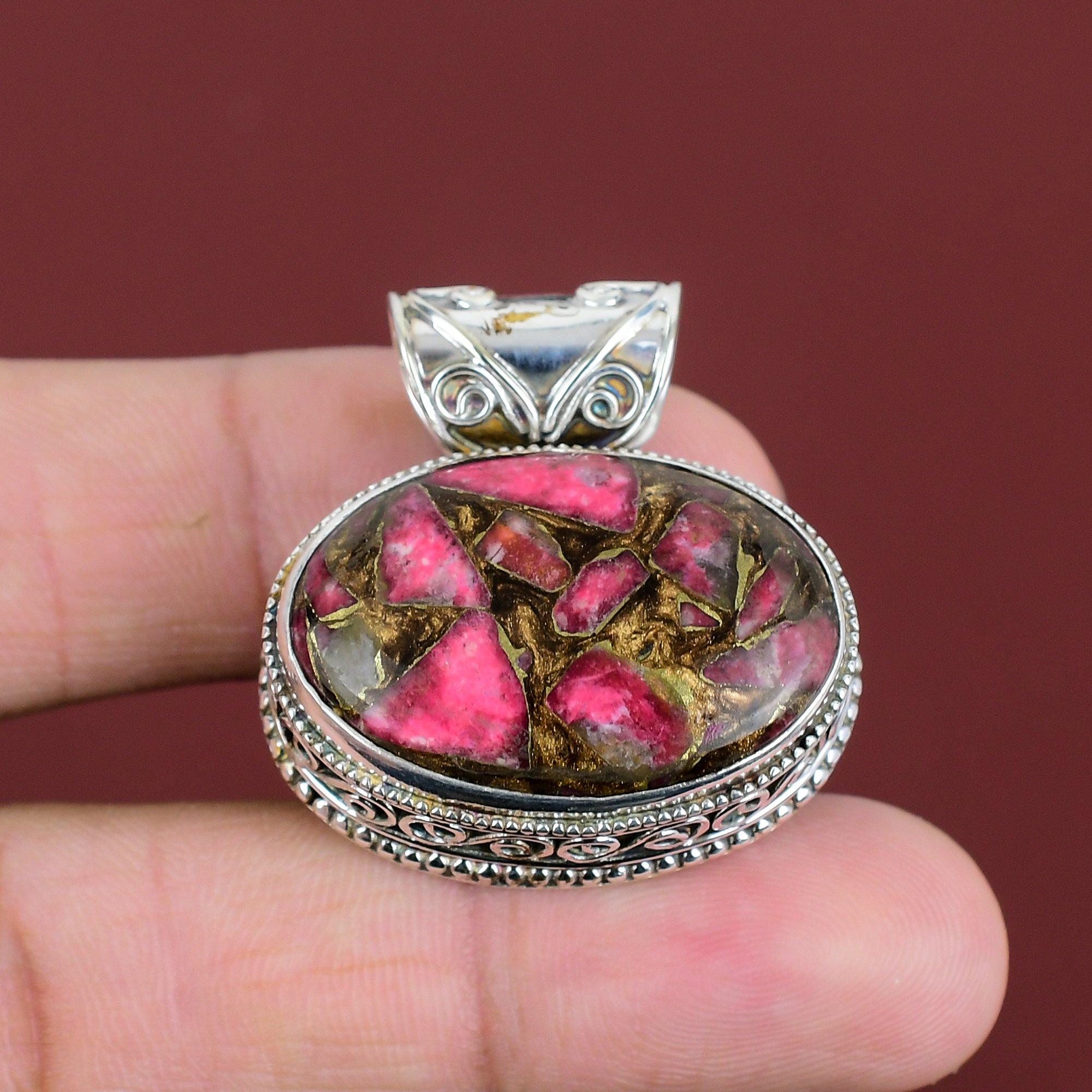 Copper Thulite Pendant Natural Gemstone Pendant Vintage Pendant 925 Sterling Silver Pendant Antique Jewelry Handmade Pendant Engagement Gift