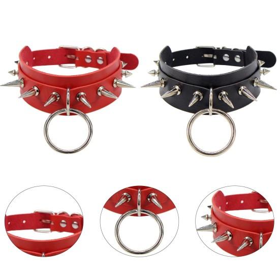 Spike Collar Adjustable Comfortable to Wear Faux Leather Punk Rock Style Neck Strap for Party
