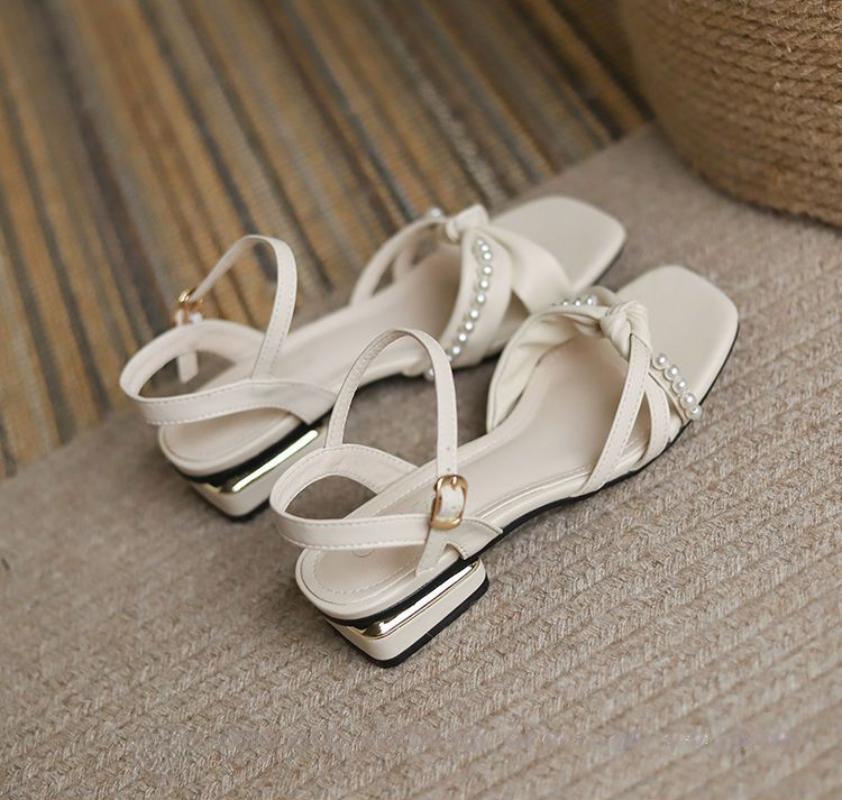 Summer 2024 Thick Heel Block Sandals for Women Chunky Open Toe Outdoor Ladies Shoes with Low Heels Footwear Bow Comfort F Sale H