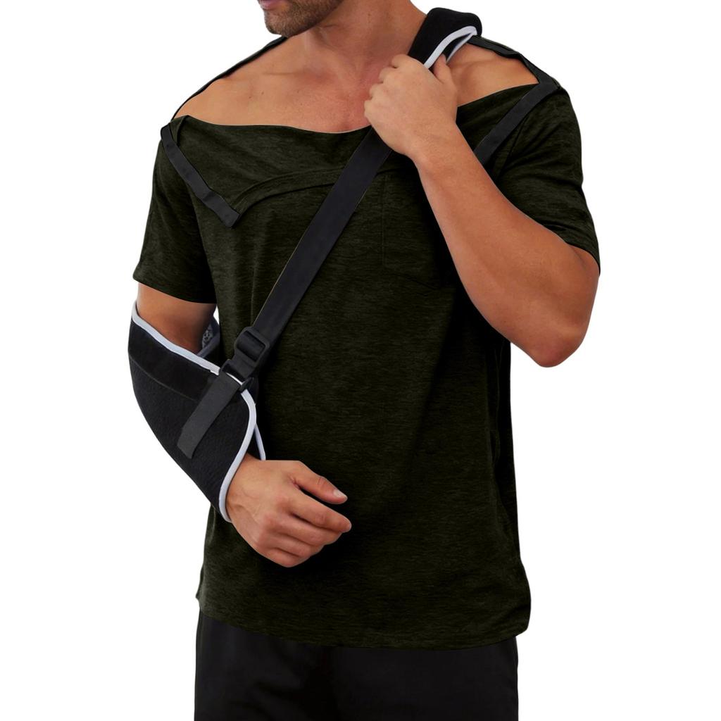 Herren Kurzarm-Regenerationsshirt mit durchgehender Knopfleiste und abnehmbaren Seiten Adaptives Oberteil zur Unterstützung der Mobilität