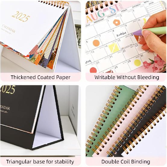 Small Desk Calendar 2025-2026, Standing Flip Monthly Calendar 7.5"x6.7" Stand Up Desktop Calendar Planner Organizer Scheduler Thick Paper Twin-Wire