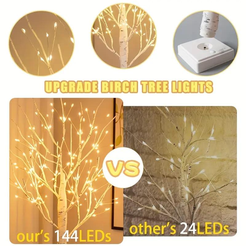 144 LED Birch Tree Light Warm White USB Battery Power Holiday Decorative Tree Christmas Halloween Easter Gift