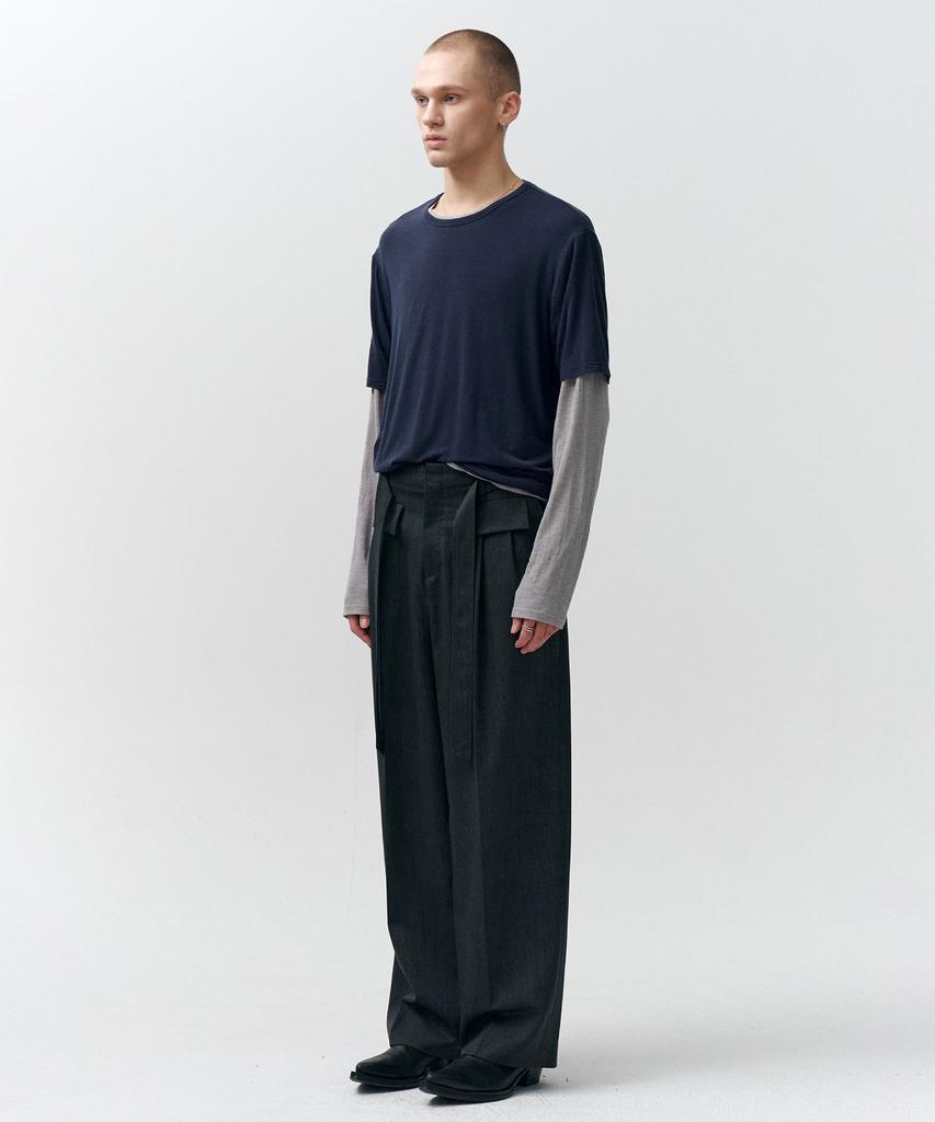 NOIRER Layered Half Long Sleeve T-Shirt (Navy Gray)