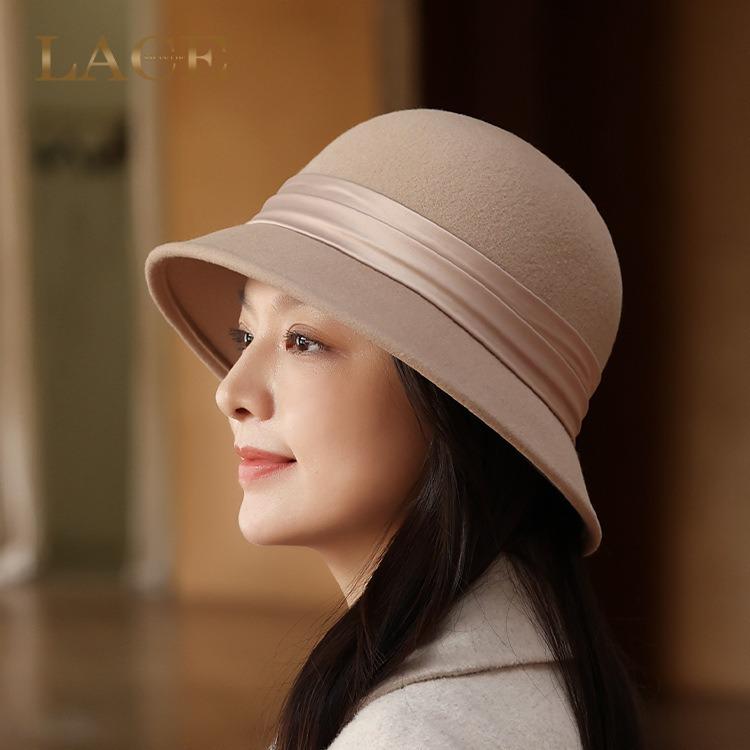 Women's Retro Black Wool Bucket Hat - Autumn/Winter Trendy Japanese Fashion.