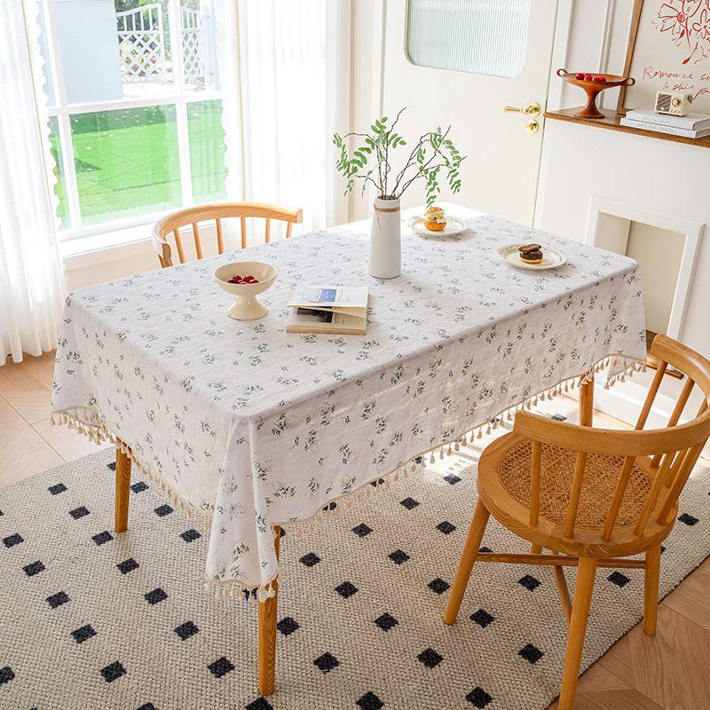 

Japanese Style Fresh Cotton and Linen Fabrics Tablecloth Graffiti Little Daisy Cover Towel Ins Style Photo Picnic Blanket Artsy Tablecloth White Lilac 90*90cm