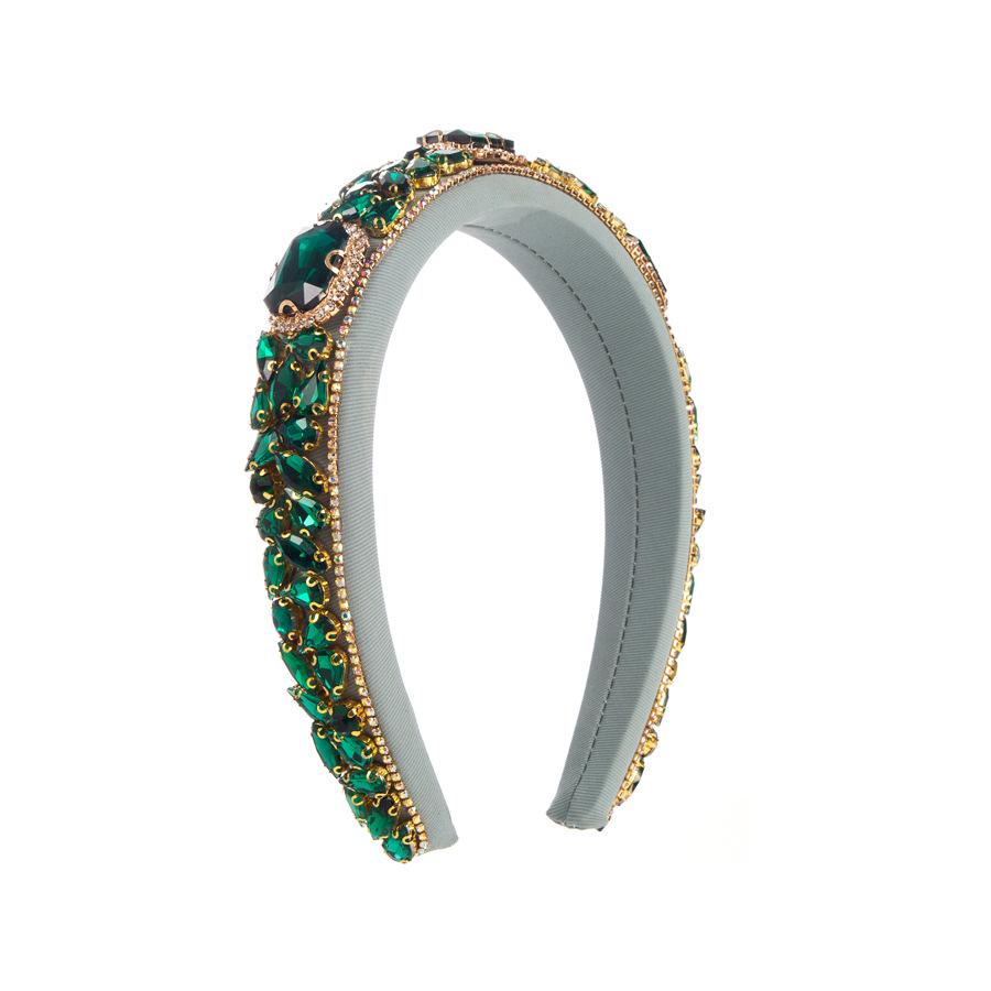 

Baroque Velvet Rhinestone Headband: European & American Luxury Sparkling Diamond Design for Women зелений