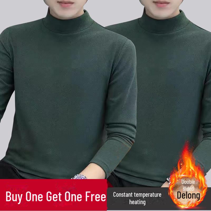 Hong Kong Style Men's Winter Long-Sleeve T-Shirt with Trendy Half-High Collar