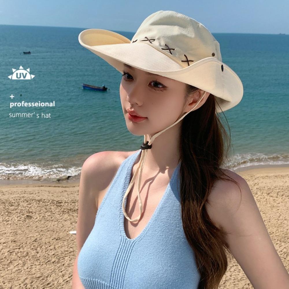 Breathable Wide Brim Sun Hat Adjustable Fisherman Sunshade Cap Western Cowboy Hat  Summer