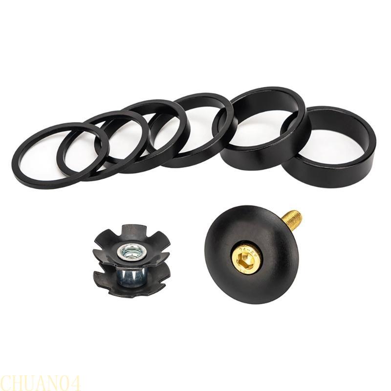 Sada distančních podložek pro hlavové složení jízdního kola z hliníkové slitiny s víčkem představce, dlouhými šrouby a hvězdicí pro hlavové složení přední vidlice - Distanční podložky pro přední vidlici jízdních kol