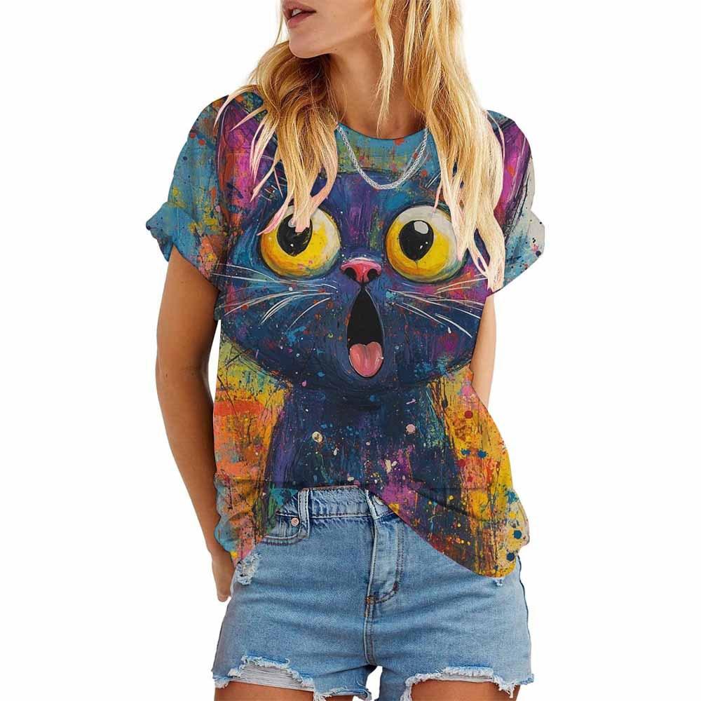 

Женская 3D летняя милая футболка с коротким рукавом с рисунком животных S