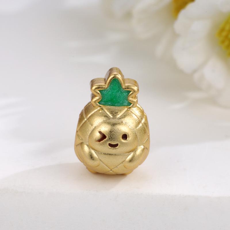 Sterling Silver 999 Pineapple Painted DIY Beads for Handmade Braided Ornaments