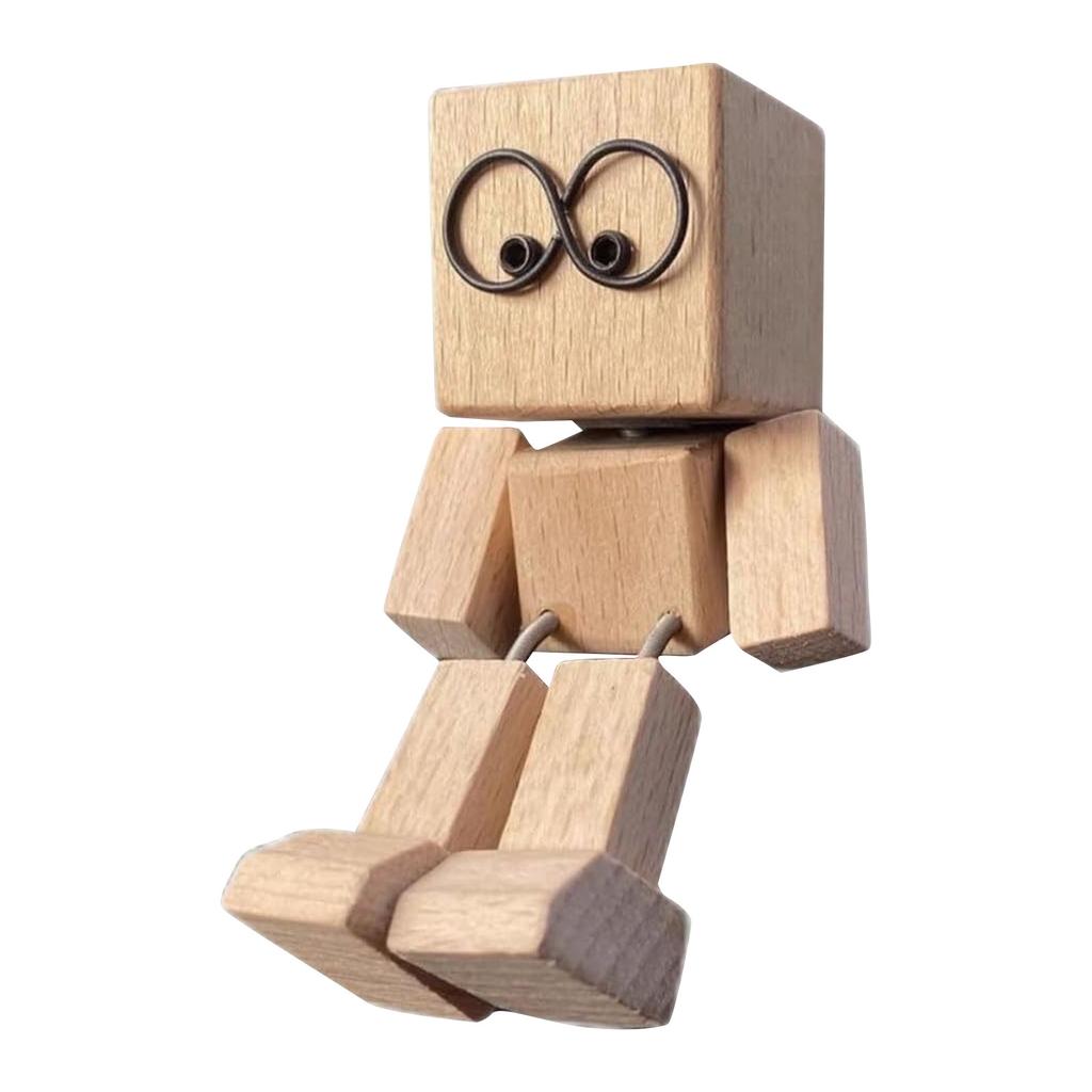 Shaking Wooden Man Statue Handmade Shaking Feet Wooden Doll For Home