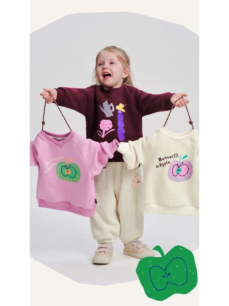 2025 Winter Kids' Fleece-Lined Cartoon Sweatshirt - Round Neck, Long Sleeve for Boys & Girls