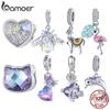 Bamoer 925 Silver Rainbow Unicorn Bead Crystal Heart Cat Bee Butterfly Dolphin Charms Fit Bracelet DIY Necklace Jewelry