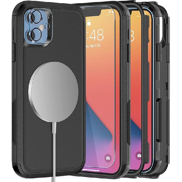 

Diverbox для чохла iPhone 11 [Протиударний] [Захищений від падінь] [Захисне скло для екрана], Чохол для телефону з посиленим захистом для Apple iPhone 11 Magnetic Black